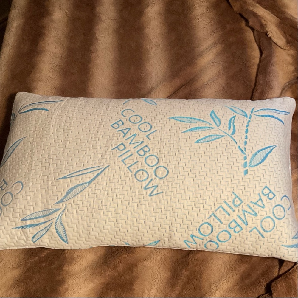 Cool Bamboo Memory Foam Queen Pillow with green cover. 18 x 26 NWT